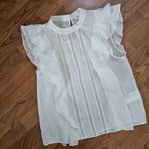 Club Monaco Ruffle Front Top, S, White